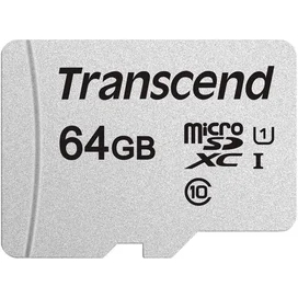Карта памяти MicroSD 64GB Transcend, TLC, UHS-I, U1, до 60MB/s + SD Adapter (TS64GUSD300S-A) фото #1