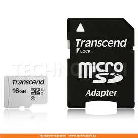 MicroSD 16GB Transcend Жады картасы, TLC, UHS-I, U1, 60MB/s дейін + SD Adapter (TS16GUSD300S-A) фото