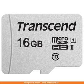 Карта памяти MicroSD 16GB Transcend, TLC, UHS-I, U1, до 60MB/s + SD Adapter (TS16GUSD300S-A) фото #1