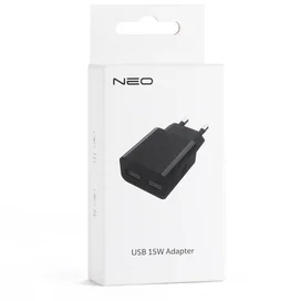 Neo 2*USB қуаттау адаптері, 3A, 15W, Black (AC-18-EU-2UW-WH) фото #4