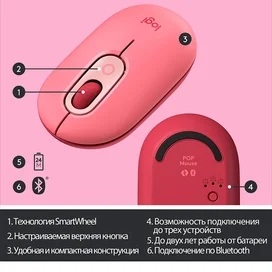 Сымсыз тінтуір USB/BT Logitech POP Mouse, Rose (910-006548) фото #2
