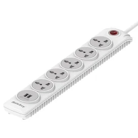 HuntKey Желілік сүзгісі SZN607, 5 резеткелі, 2*USB, 3 м, White фото