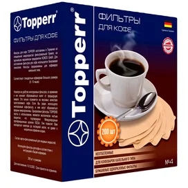 Фильтры бумажные для кофе Topperr 4/200 неотбеленные,3046 фото #1