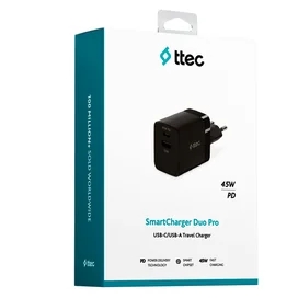 Адаптер питания ttec 45W PD Duo Travel Charger  USB-C+USB-A, Black (2SCP02S) фото #4