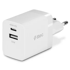 Ttec зарядтағыш 45W PD Duo Travel Charger  USB-C+USB-A, White (2SCP02B) фото