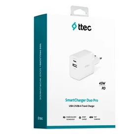 Ttec зарядтағыш 45W PD Duo Travel Charger  USB-C+USB-A, White (2SCP02B) фото #4