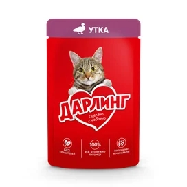 Корм Дарлинг консервированный полнорационный для взрослых кошек с уткой в подливе 75 г фото