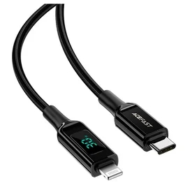 Зарядтау кабелі  ACEFAST, USB-C to Lightning, display, мырышпен, өрілген, black (C6-01 - ACEFAST) фото #1