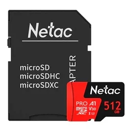 MicroSD 512GB Netac P500 Extreme Pro Жады картасы 100MB/s Class 10, + SD Adapter фото