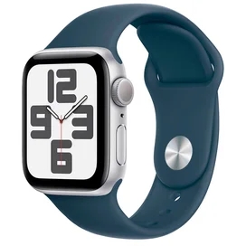 Apple Watch SE 2023 Смарт сағаты, 40mm Silver Aluminium Case with Storm Blue Sport Band - M/L (MRE23) фото