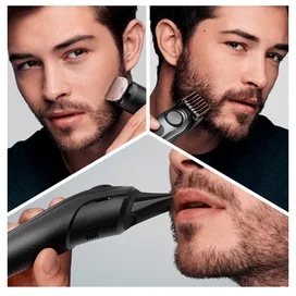 Триммер для бороды и усов Braun BT7320, 4 насадки и бритва Gillette, серебристо-черный фото #2