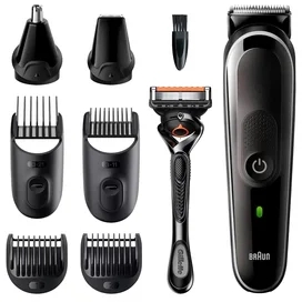 Триммер для бороды, усов и волос Braun MGK5360, 8 в 1, 6 насадок и бритва Gillette, серо-чёрный фото