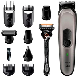 Триммер для бороды, усов и волос Braun MGK7320, 10 в 1, 8 насадок и бритва Gillette, серебристый фото