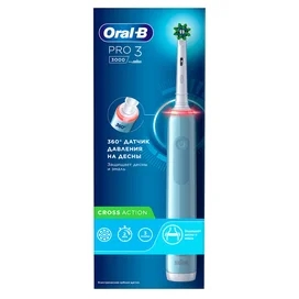 Электрическая зубная щётка Oral-B Pro 3 3000, с визуальным датчиком давления, голубая фото