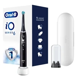 Электрическая зубная щётка Oral-B iO Series 6 Black Lava, с инновационной технологией, черно-белый дисплей, дорожный футляр, чёрная фото