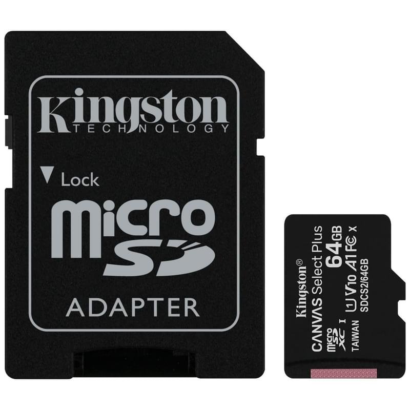 Карта памяти MicroSD 64GB Kingston Canvas Select Plus, UHS-I 100MB/s, Class 10 (SDCS2/64GB) - фото #0