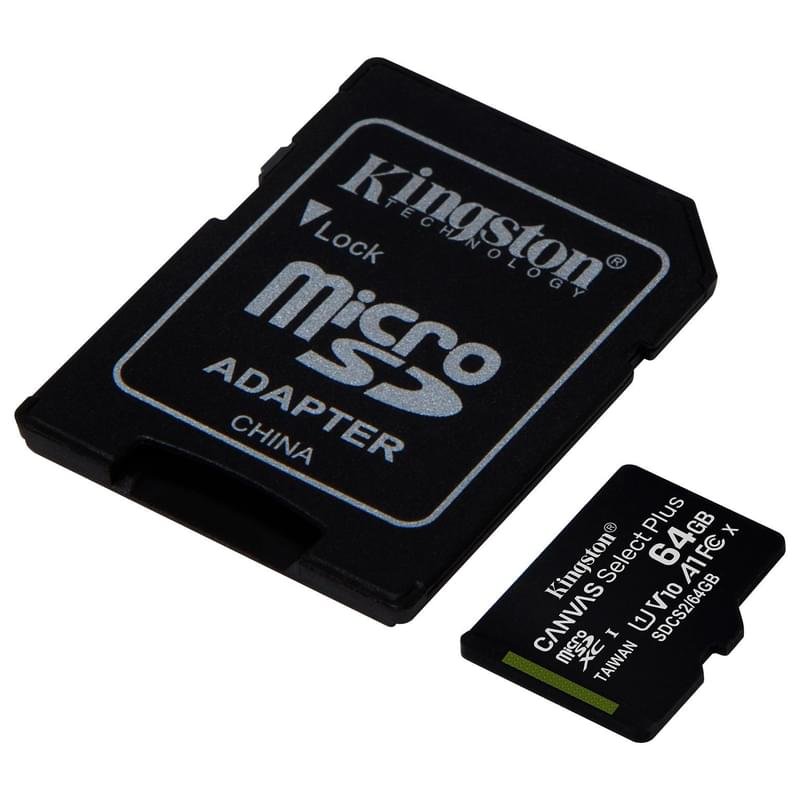 Карта памяти MicroSD 64GB Kingston Canvas Select Plus, UHS-I 100MB/s, Class 10 (SDCS2/64GB) - фото #1
