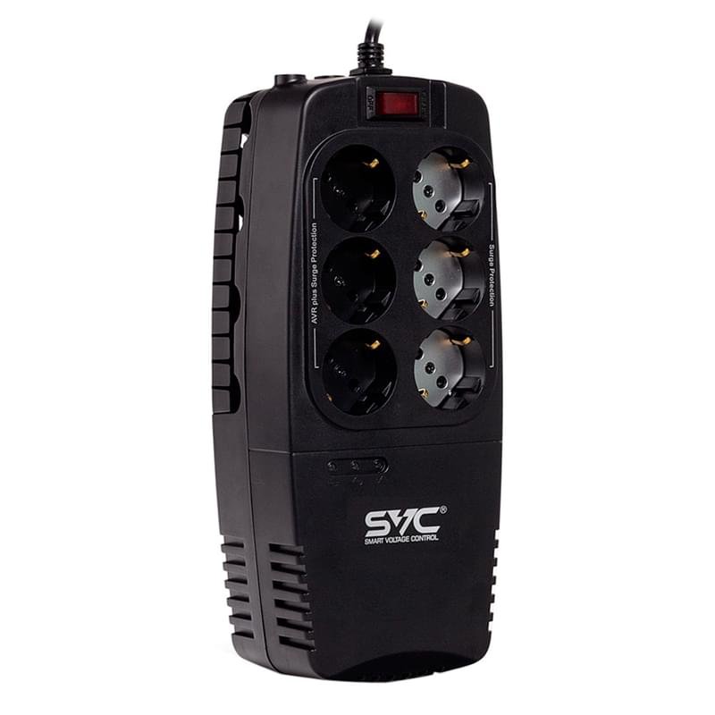 Стабилизатор SVC, 1200VA/600Вт,AVR: 176-276В, 6Shuko, Black (AVR-1200-U) - фото #0