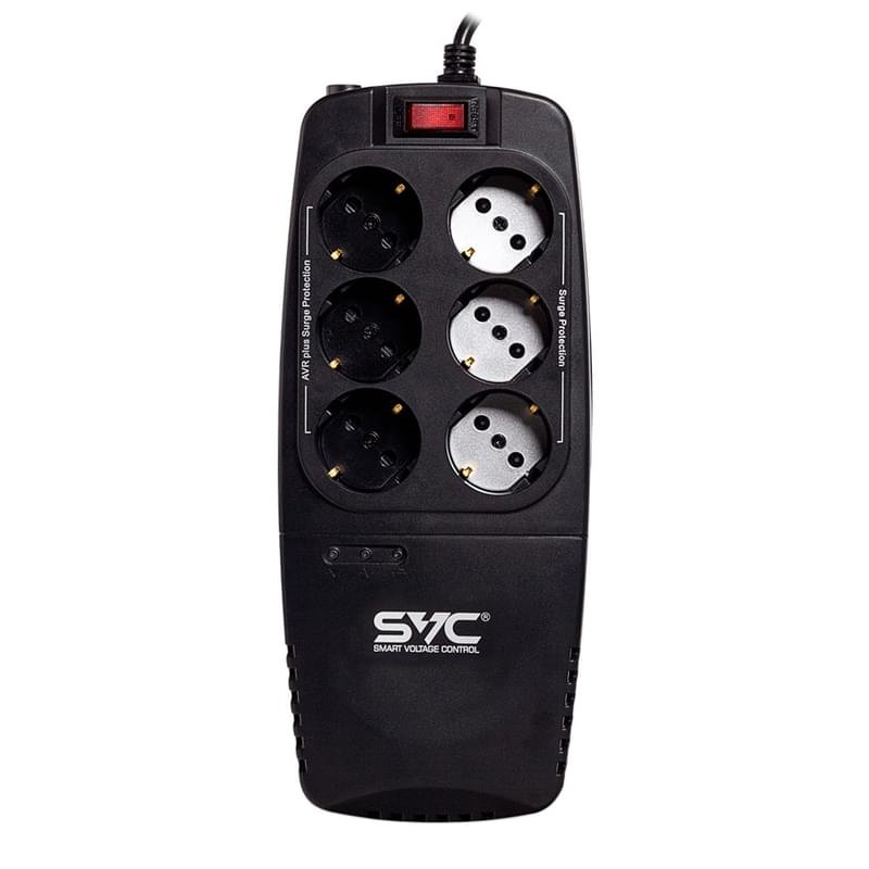 Стабилизатор SVC, 1200VA/600Вт,AVR: 176-276В, 6Shuko, Black (AVR-1200-U) - фото #1