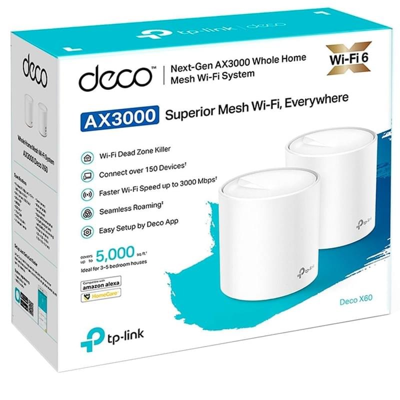 Mesh Wi-Fi үй жүйесі, TP-Link Deco X60 Dual Band, Wi-Fi 6, 3000 Mbps дейін (Deco X60) - фото #1