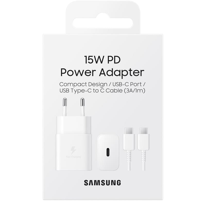 Адаптер питания Samsung, 1*Type-C 15Вт+Cable, White (EP-T1510XWEGRU) - фото #2