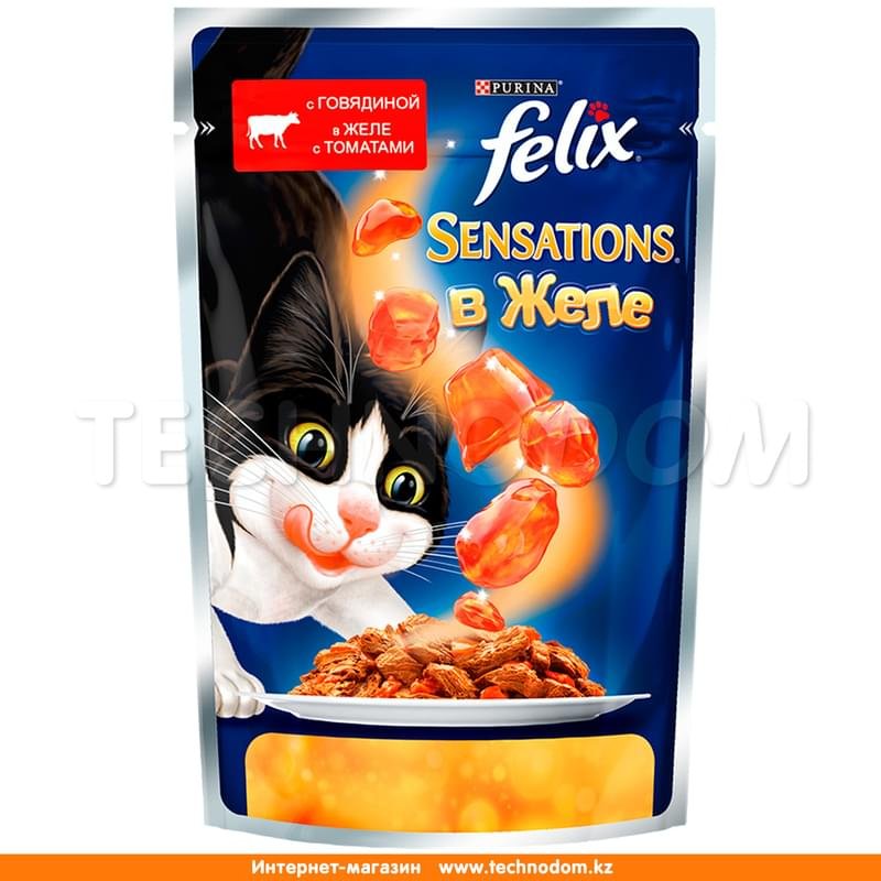 Влажный корм Felix Sensations для кошек, с говядиной в желе с томатами 85 г - фото #0