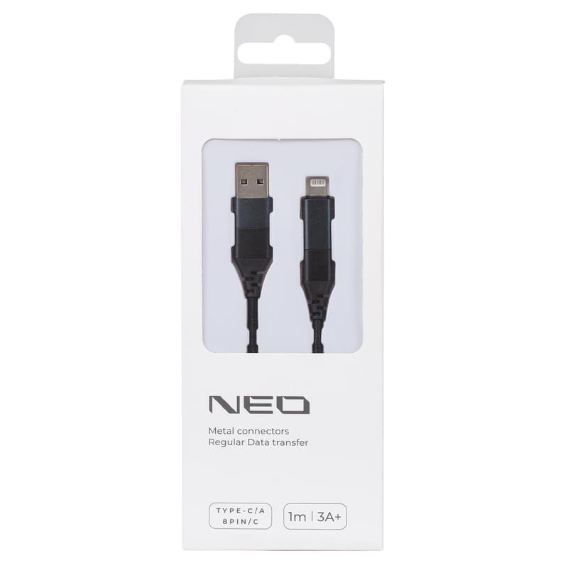Кабель Type-C + Lightning - Type-C + USB, 3A, NEO, 1м, Черный (Type-C/A - 8pin/C, 1m) - фото #3
