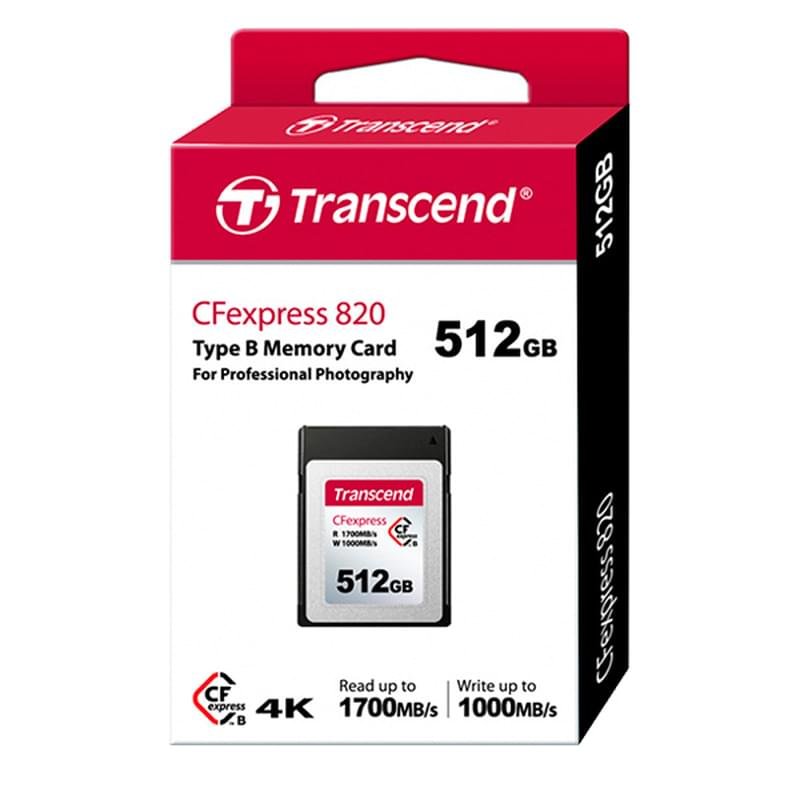 Карта памяти CFexpress 512GB Transcend, RW 1700/1300 MB/s, Type-B (TS512GCFE820) - фото #1