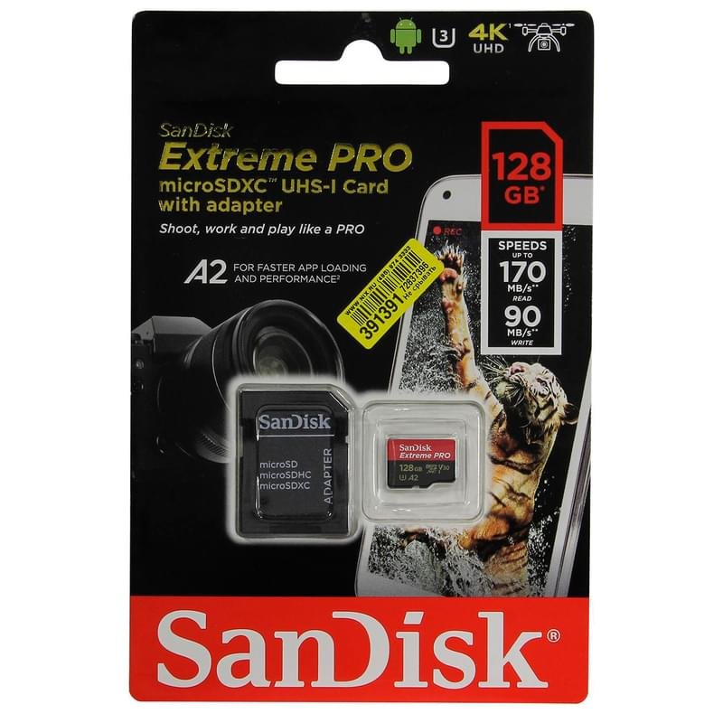 Карта памяти MicroSD 128GB SanDisk, UHS-I 170MB/s, Class 10 (SDSQXCY-128G-GN6MA) - фото #1