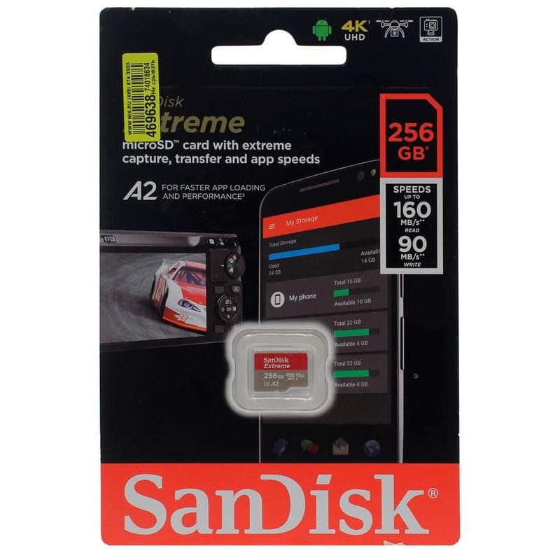 Карта памяти SanDisk Extreme microSDXC 256 ГБ Class 10, V30, A2, U3 (SDSQXA1-256G-GN6MN) - фото #0