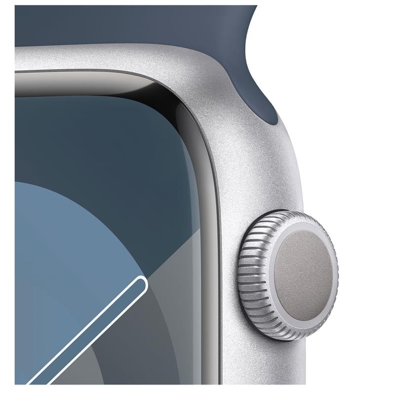 Смарт Часы Apple Watch Series 9, 45mm Silver Aluminium Case with Storm Blue Sport Band - M/L (MR9E3) - фото #2
