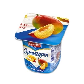 Йогурт Эрмигурт молочный персик, манго 3,2% 100 г фото