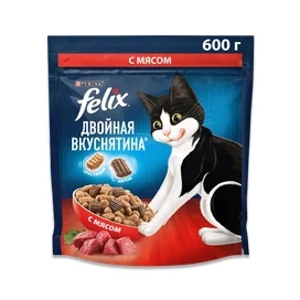 Корм сухой Felix двойная вкуснятина с мясом для кошек 600 г фото