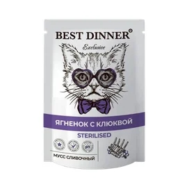 Корм влажный Best Dinner Exclusive Sterilised для кошек Мусс сливочный ягненок с клюквой, пауч 85 г фото