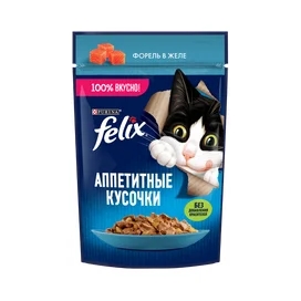 Корм влажный Felix аппетитные кусочки с форелью в желе для кошек 75 г фото