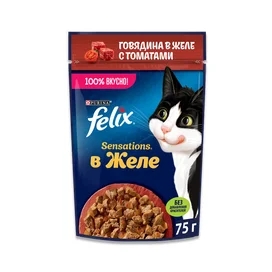 Корм влажный Felix Sensations с говядиной в желе с томатами для кошек 75 г фото