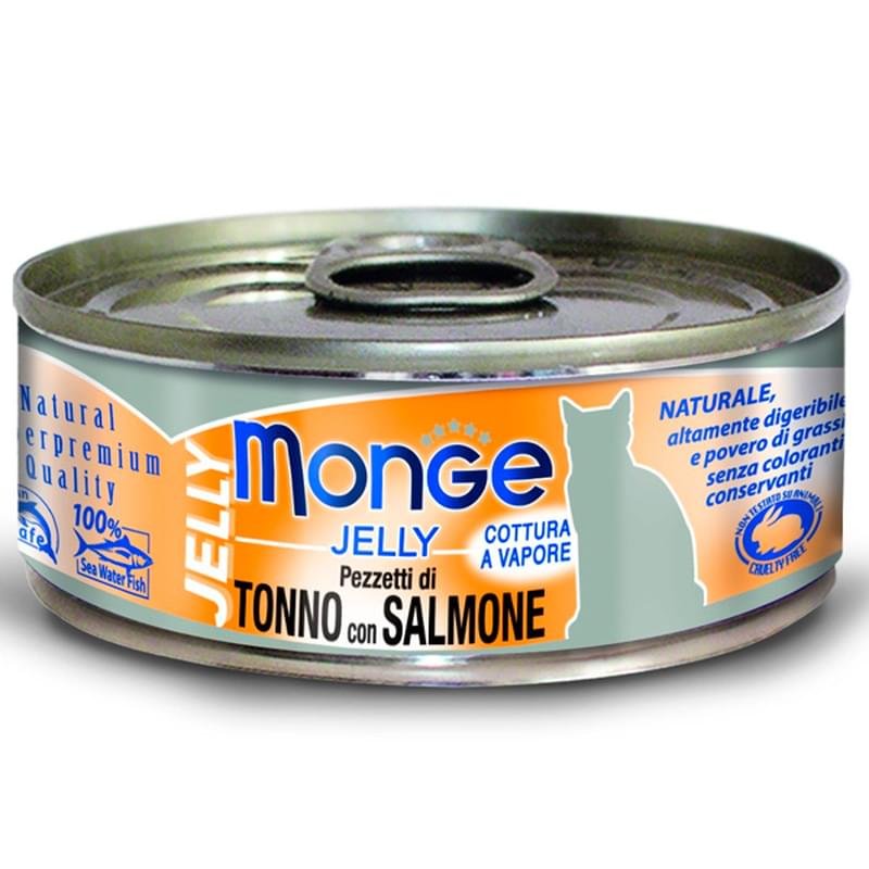 Консерва Monge Cat Jelly для кошек, кусочки в желе тунец с лососем 80 г - фото #0