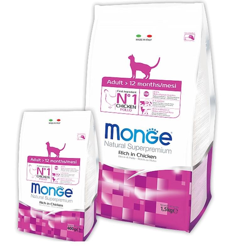 Сухой корм Monge Cat Natural Superpremium для взрослых кошек с курицей 1,5 кг - фото #0