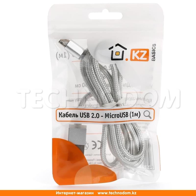 Кабель USB 2.0 - Micro USB (Reverse), TD Basics, 1м, Silver (TB-C1004) - фото #1