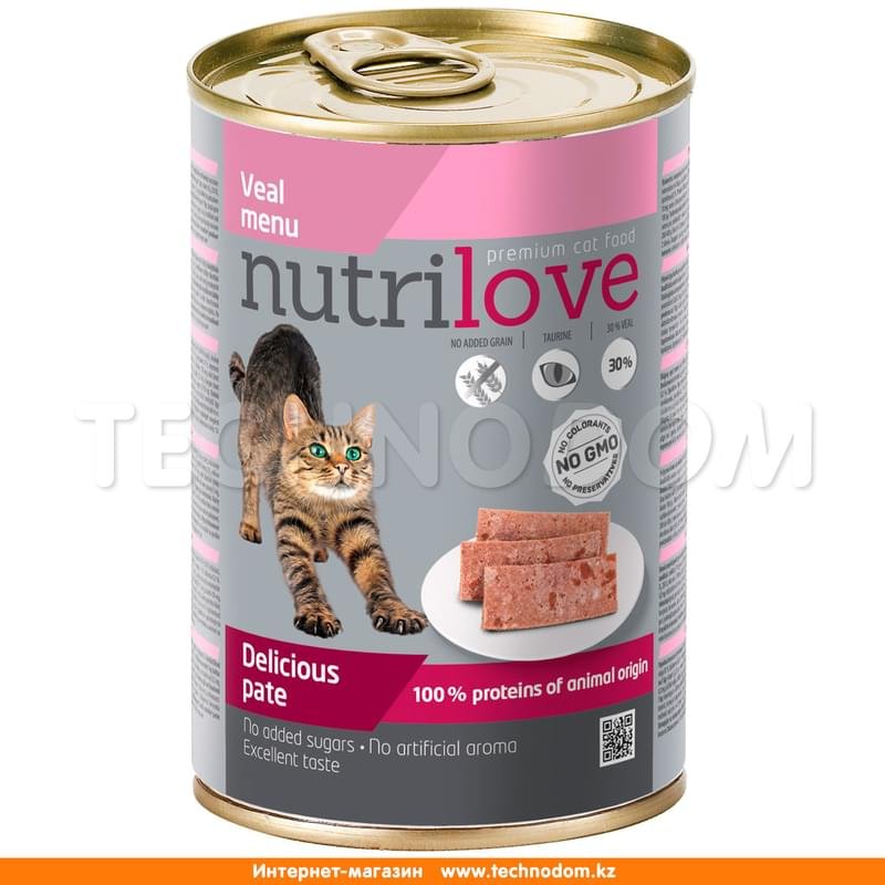 Консерва Nutrilove Pate Cat для кошек, с телятиной 400 г - фото #0