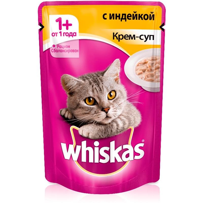 Влажный корм Whiskas для кошек крем-суп с индейкой 85 г - фото #0