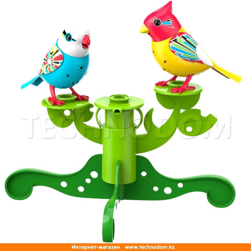 Две птички с деревом, голубая с белой головой и желтая с красной головой - фото #0