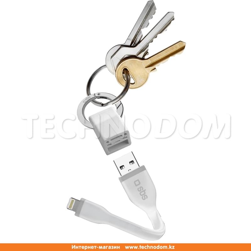 Кабель USB 2.0 - Lightning, SBS, 12см, Брелок для ключей, Белый (TECABLELIGPORTW) - фото #0