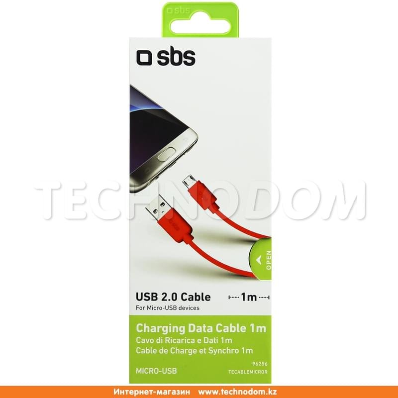 Кабель USB 2.0 - Micro USB, SBS, 1м, Красный (TECABLEMICROR) - фото #1