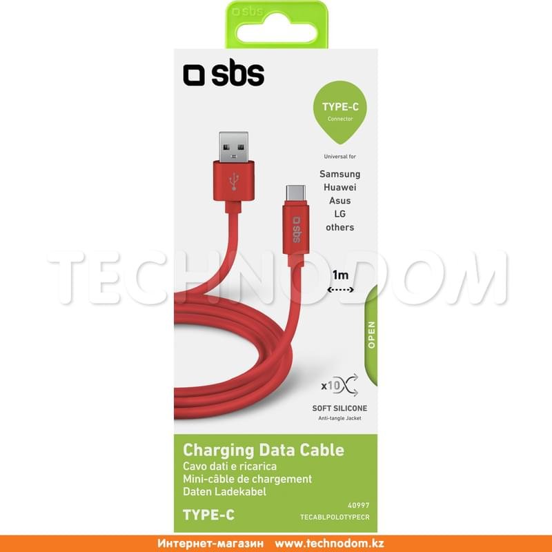 Кабель USB 2.0 - Type-С, SBS, 1м, Polo series, Красный (TECABLPOLOTYPECR) - фото #1