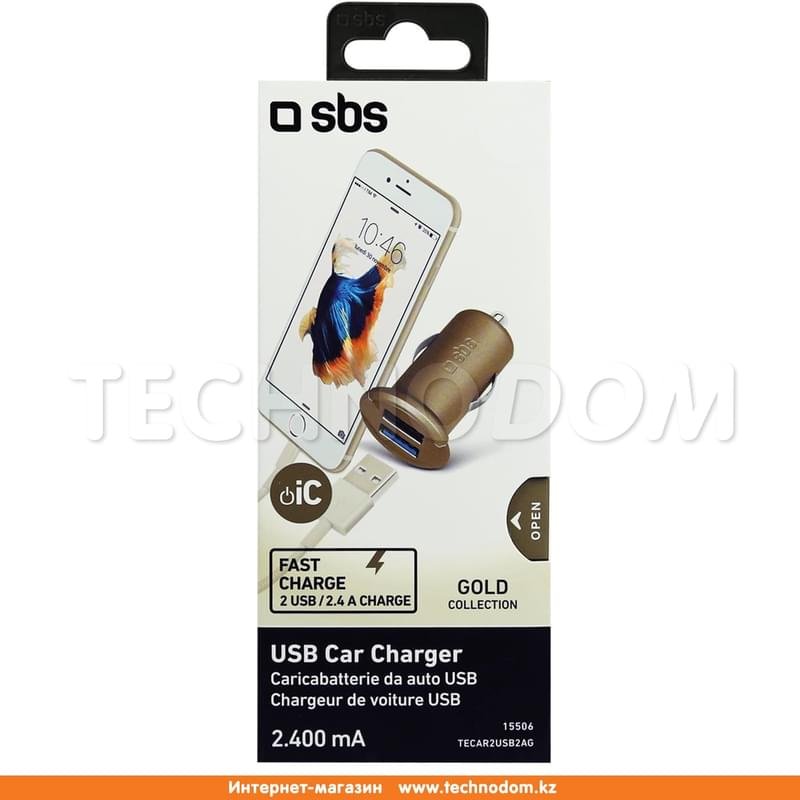 Автомобильное зарядное устройство 2*USB 2.4A, SBS, Gold (TECAR2USB2AG) - фото #1