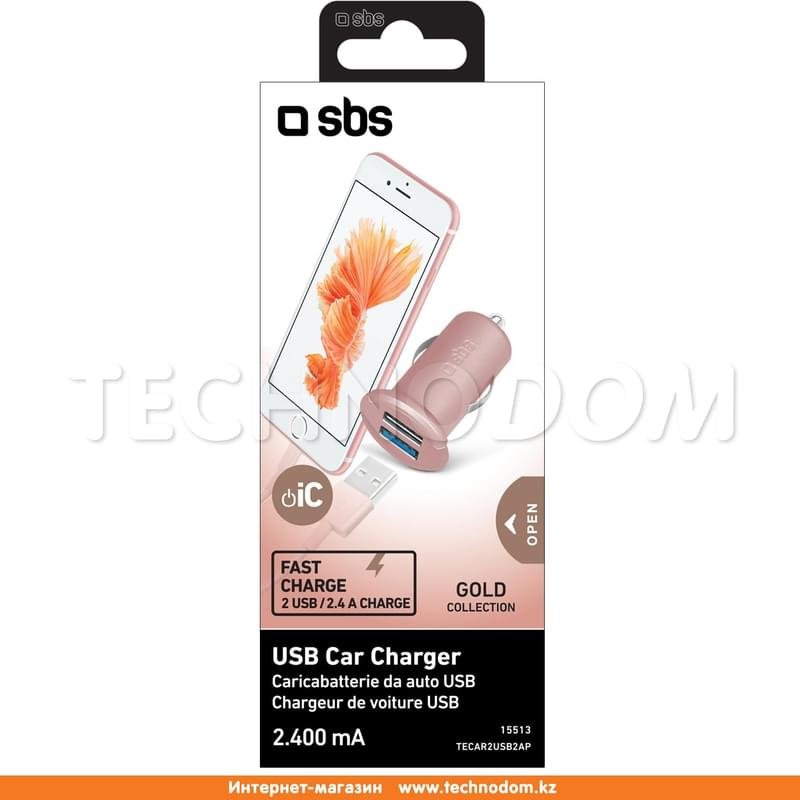 Автомобильное зарядное устройство 2*USB 2.4A, SBS, Rose Gold (TECAR2USB2AP) - фото #2