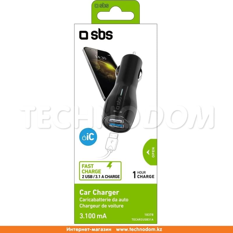 Автомобильное зарядное устройство 2*USB 3.1A 12/24V, SBS, Black (TECAR2USB31A) - фото #1