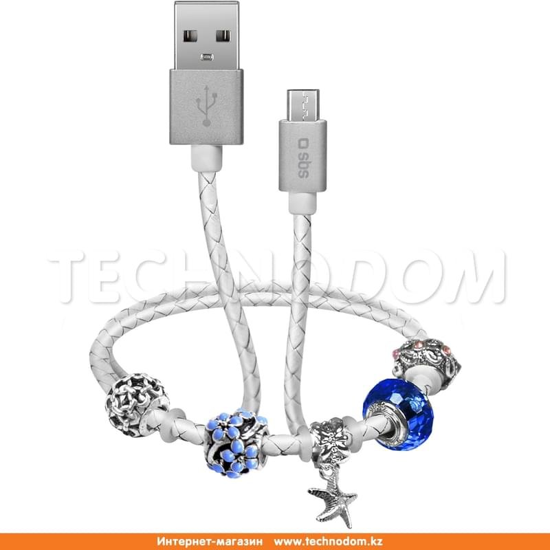 Кабель USB 2.0 - Micro USB, SBS, Smart&Ladies Браслет, 39см, Белый (TESLCABLECHARMMICW) - фото #0