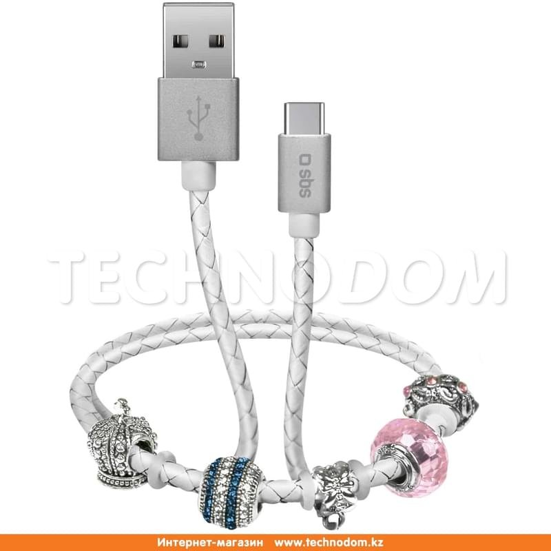 Кабель USB 2.0 - Type-С, SBS, Smart&Ladies Браслет, 39см, Белый (TESLCABLECHARMTCW) - фото #0